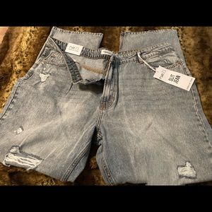 Wide Leg Size 16 Blue Distressed JEANS Slit Hem Super High Rise NEW!